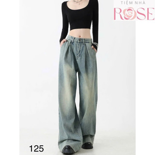 Quần Dài Jeans Nữ Ống Rộng Siêu To Suông Trơn Basic Wash Khói Chất Vải Denim Bò Jean WQJ008