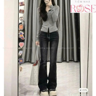 Quần Dài Jeans Nữ Rách Gấu Bass Ống Loe Lưng Cao Wash Bụi Co Giãn 4 Chiều Denim Bò Jean WQJ035