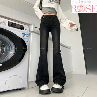 Quần Dài Jeans Nữ Rách Gấu Bass Ống Loe Lưng Cao Wash Bụi Co Giãn 4 Chiều Denim Bò Jean WQJ035
