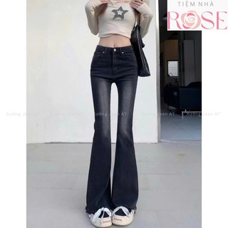 Quần Dài Jeans Nữ Rách Gấu Bass Ống Loe Lưng Cao Wash Bụi Co Giãn 4 Chiều Denim Bò Jean WQJ035