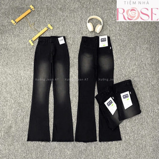 Quần Dài Jeans Nữ Rách Gấu Bass Ống Loe Lưng Cao Wash Bụi Co Giãn 4 Chiều Denim Bò Jean WQJ035