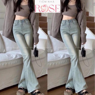 Quần Dài Jeans Nữ Bass Ống Loe Vẩy Wash Bụi Trơn Basic Chất Vải Denim Bò Jean WQJ030