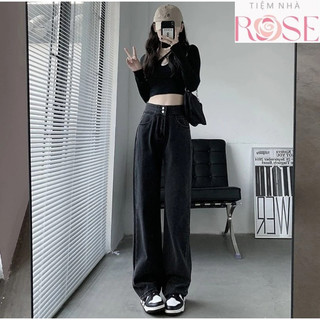 Quần Dài Jeans Nữ 2 Nút Khuy Ống Rộng Suông Trơn Basic Chất Vải Denim Bò Jean WQJ033