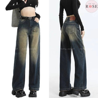Quần Dài Jeans Nữ Ống Rộng Lưng Cao Wash Bụi Phong Cách Retro Ulzzang Hàn Quốc Denim Bò Jean WQJ042