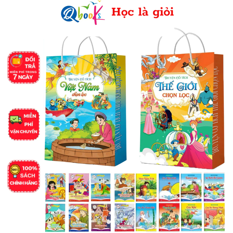 Sách - Combo 2 túi - 16 Cuốn Truyện Cổ Tích Việt Nam và Thế Giới