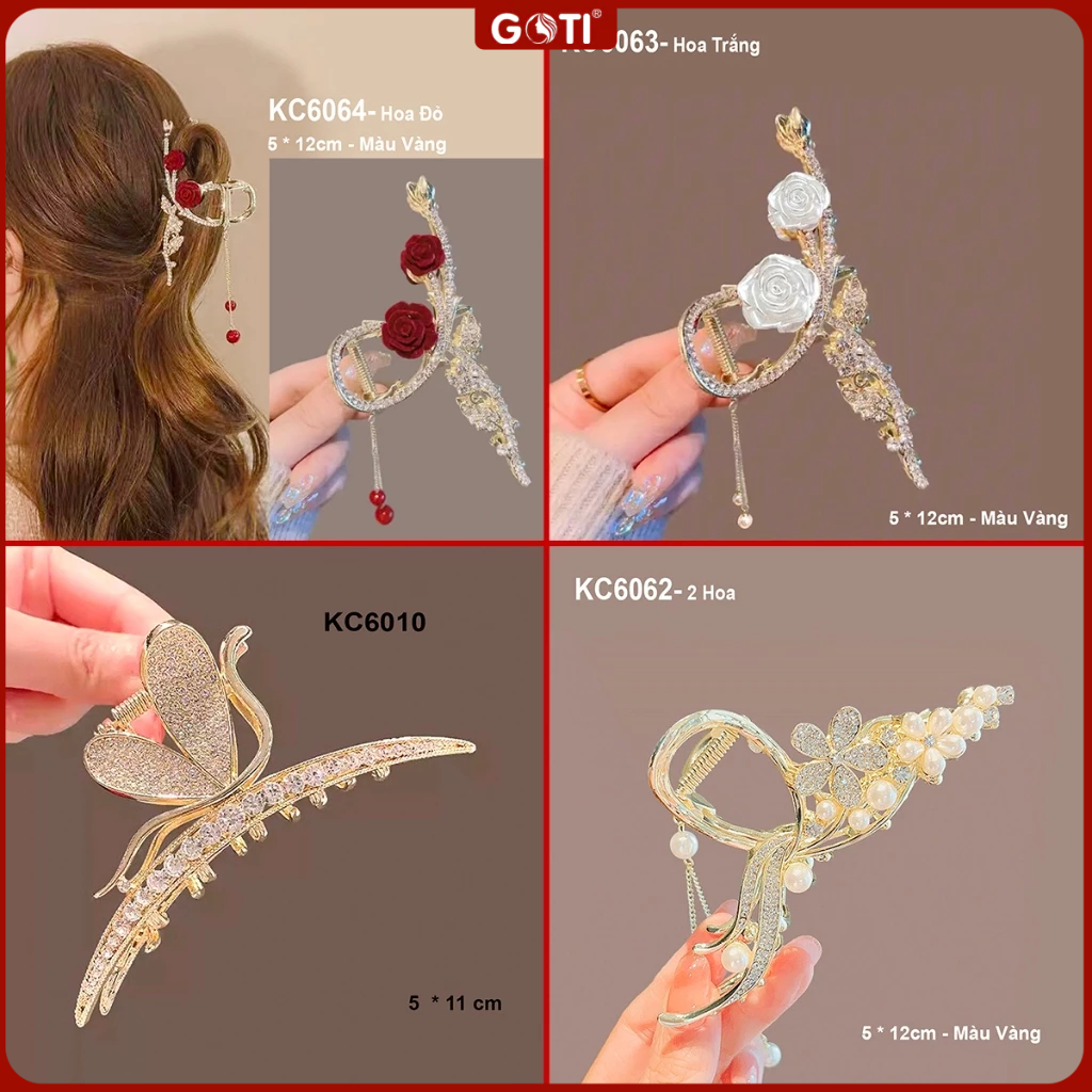 Ảnh GOTI - Kẹp Càng Cua Lớn Hình Hoa Trắng Lá Xanh Đính Hạt Xinh Xắn Quà Tặng Nữ 20/10 8/3 – Phụ Kiện Tóc Thanh Lịch KC609 1