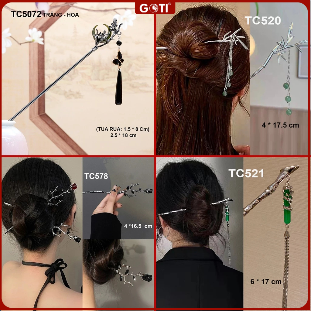 Trâm Cài Tóc Búi GOTI TC525 Hình Lá/Hoa Đính Ngọc Trai - Phụ Kiện Tóc Nữ Cổ Điển & Hiện Đại