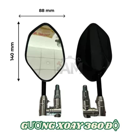 Gương Chiếu Hậu chân xoay 360 Full Nhôm Tặng Kèm nối 2cm - Hàng đẹp, chắc chắn