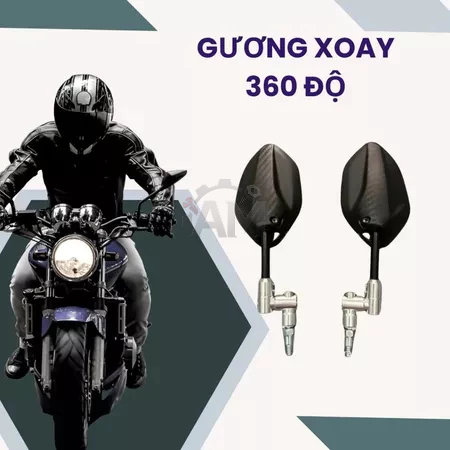Gương Chiếu Hậu chân xoay 360 Full Nhôm Tặng Kèm nối 2cm - Hàng đẹp, chắc chắn
