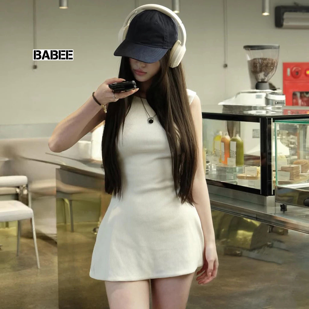 Đầm Nữ BABEE Cổ Tròn Dáng Ngắn Form Chữ A Không Lót Kiểu Hở Lưng Gợi Cảm Trẻ Trung Năng Động