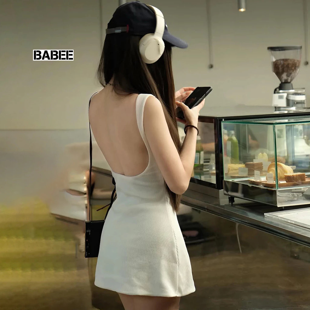 Đầm Nữ BABEE Cổ Tròn Dáng Ngắn Form Chữ A Không Lót Kiểu Hở Lưng Gợi Cảm Trẻ Trung Năng Động