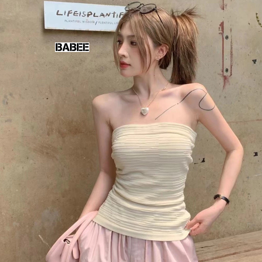 Áo Ống Quây BABEE Không Dây Vân Trơn Dáng Dài Co Giãn Dày Dặn Ôm Body Sexy Gợi Cảm