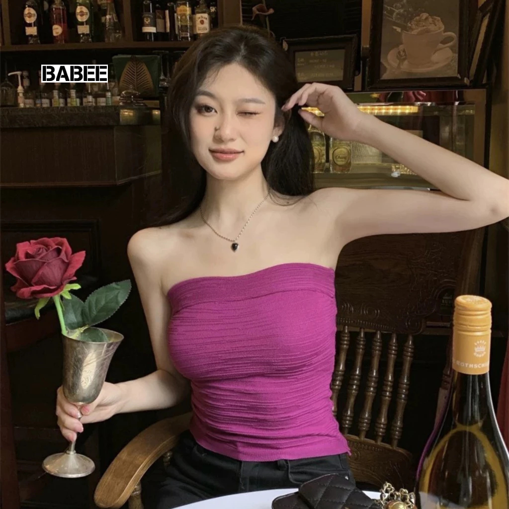 Áo Ống Quây BABEE Không Dây Vân Trơn Dáng Dài Co Giãn Dày Dặn Ôm Body Sexy Gợi Cảm