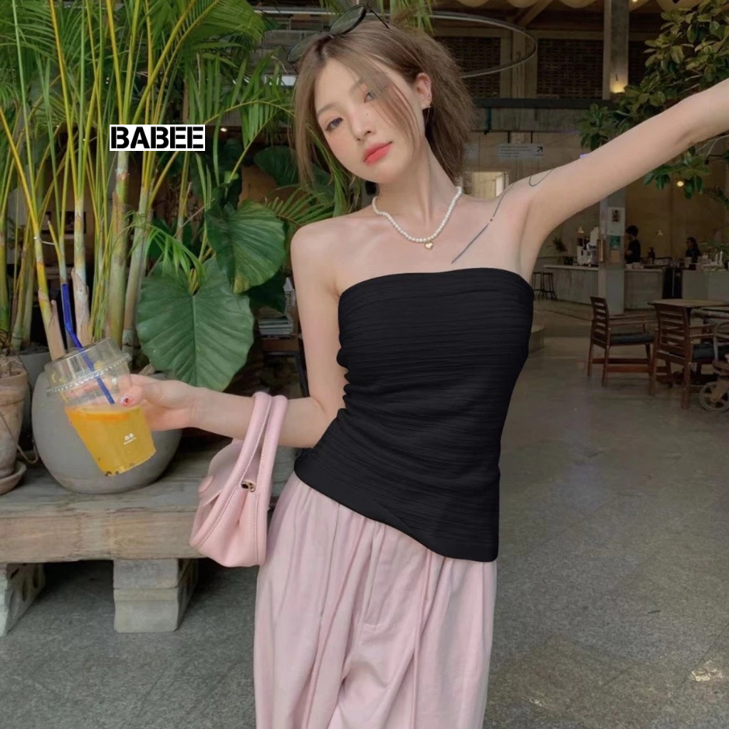 Áo Ống Quây BABEE Không Dây Vân Trơn Dáng Dài Co Giãn Dày Dặn Ôm Body Sexy Gợi Cảm
