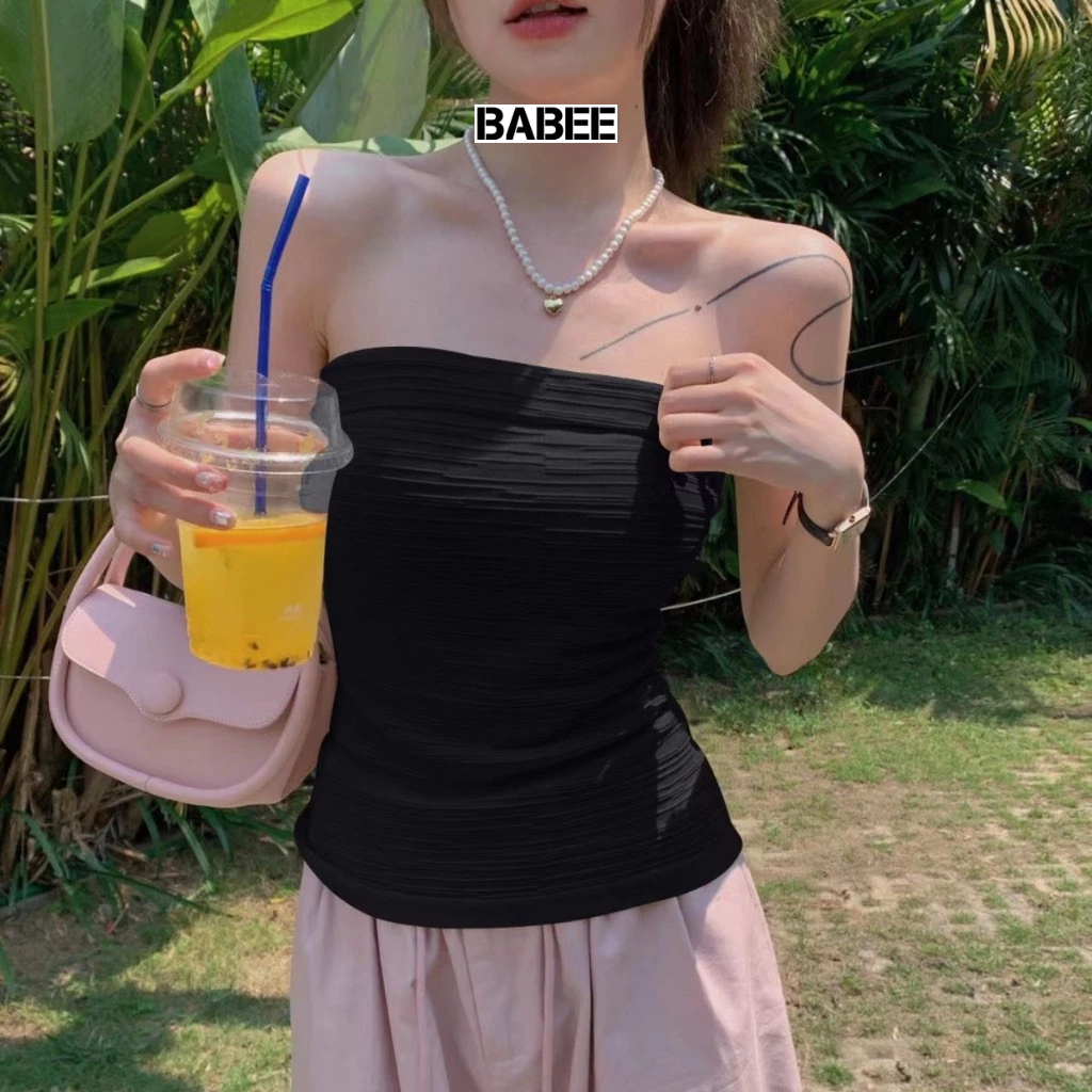 Áo Ống Quây BABEE Không Dây Vân Trơn Dáng Dài Co Giãn Dày Dặn Ôm Body Sexy Gợi Cảm