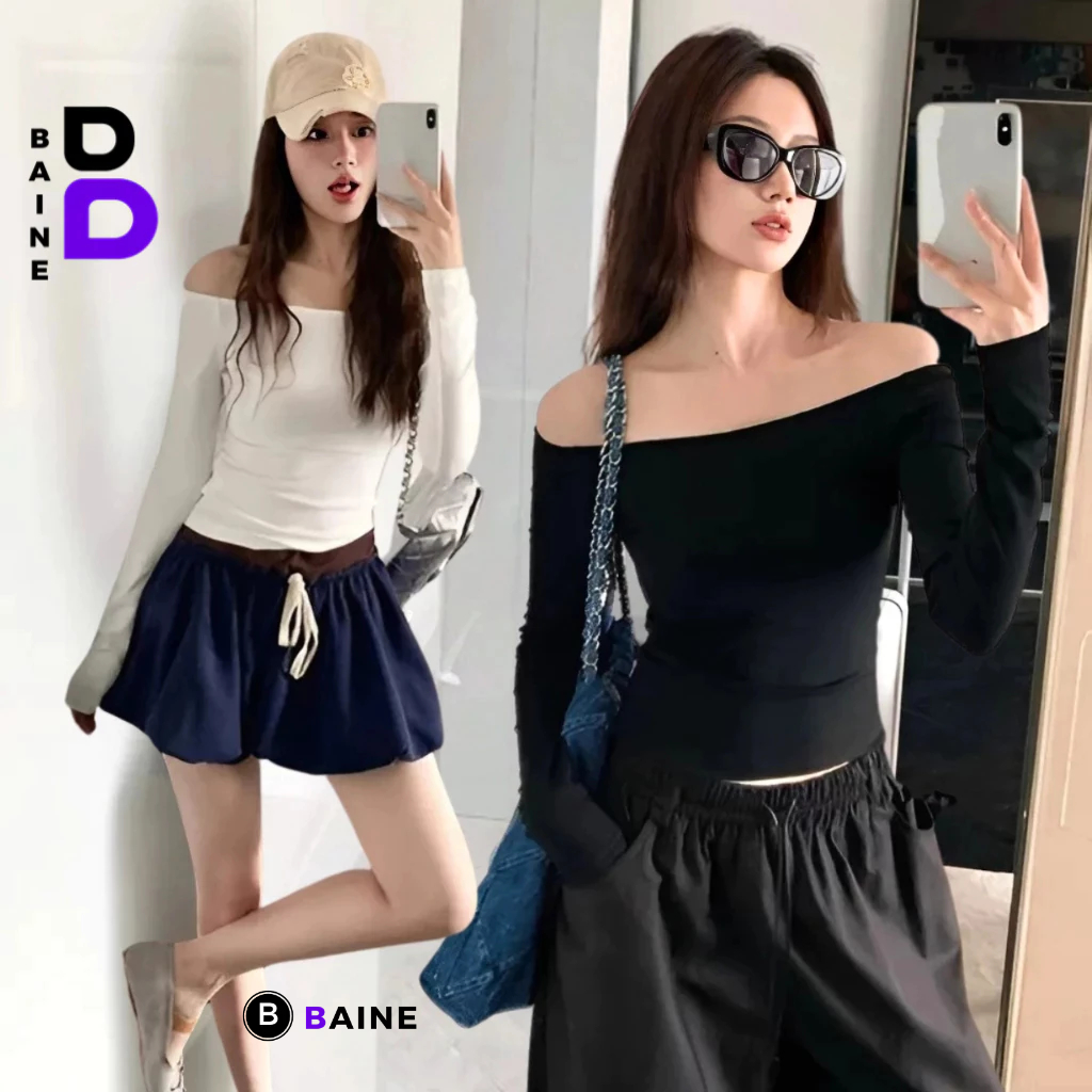 Áo Thun Nữ Ôm Body TAY DÀI TRỄ VAI BORIP LỤA Dáng Dài DD157, Áo Bẹt Vai Gợi Cảm Kiểu Trơn BAINE | BigBuy360 - bigbuy360.vn