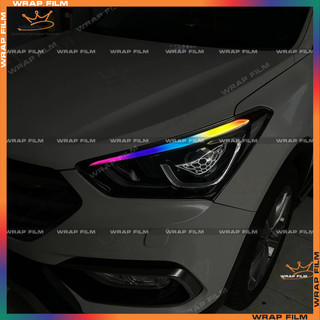 Decal dán đèn đổi màu Santafe 2015-2018, Decal 3 lớp PVC không phai màu, không để lại keo