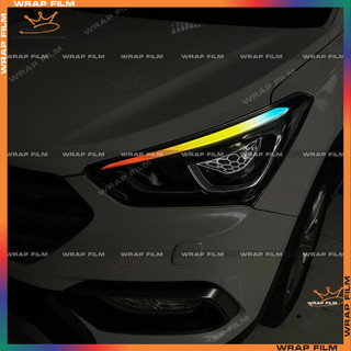 Decal dán đèn đổi màu Santafe 2015-2018, Decal 3 lớp PVC không phai màu, không để lại keo
