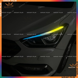 Decal dán đèn đổi màu Santafe 2015-2018, Decal 3 lớp PVC không phai màu, không để lại keo
