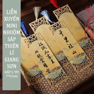 Xấp 5 Tờ Liễn Mini Viết Thư Pháp Nhuộm Sáp Cắt Khắc Hoa Văn Thiên Lí Giang Sơn Giấy Xuyến Chỉ