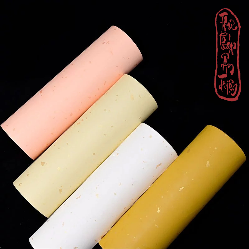 20mét Giấy Xuyến Chỉ Nhuộm Sáp Viết Thư Pháp Hán Việt Rắc Nhũ Vàng Bán Sinh Bán Thục Xuyến