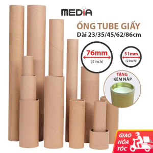 Ống Tube Giấy Dài 23/35/45cm/A1/A0, Ống Giấy Tube Lỗ 51mm (2 inch) và 76mm (3 inch) Tặng Kèm Nắp