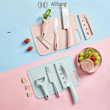 Bộ Thớt dao 5 món làm từ lúa mạch, BỘ DỤNG CỤ nhà bếp Dao Thớt, Kéo, Lạo, Bộ Dao Thớt Nhà Bếp Đa Năng