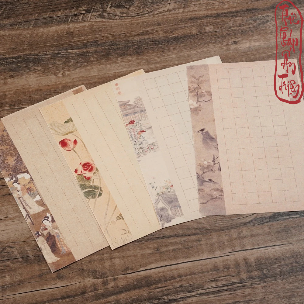 Giấy Xuyến Chỉ Kẻ Ô Nhuộm Sáp Viết Thư Pháp Cổ Họa Thi Tiên Luyện Chữ Hán Việt Trâm Hoa Tiểu Khải