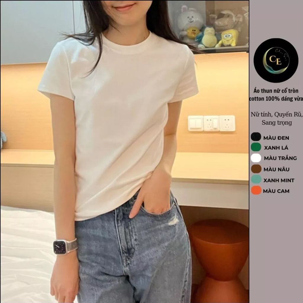 Áo phông nữ cổ tròn tay ngắn kiểu trơn dáng ôm body chất thun cotton co giãn tốt màu đen trắng thời trang basic CHS207 | BigBuy360 - bigbuy360.vn