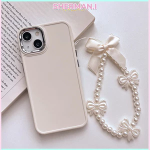 Dây buộc điện thoại di động đính hạt ngọc trai trắng ins dây chuyền điện thoại di động nơ gió mát mẻ-SN