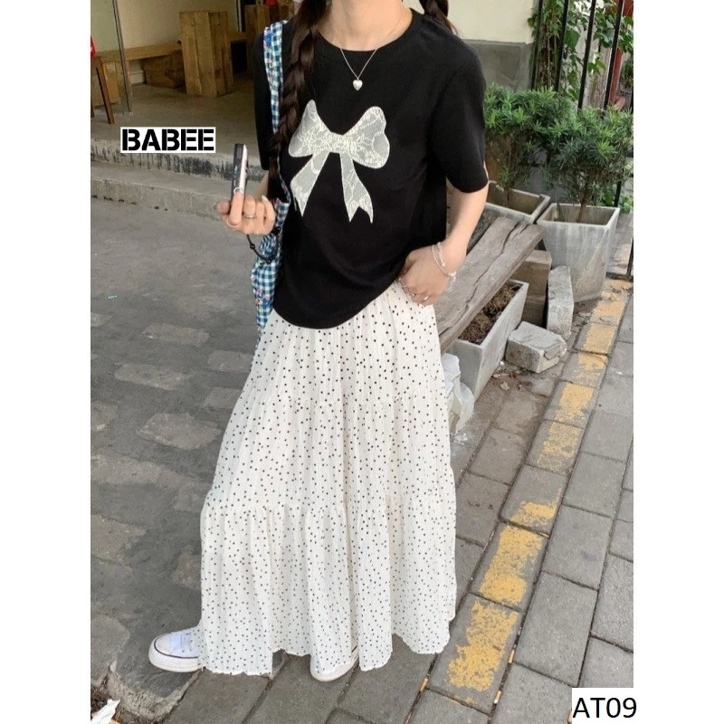 Áo Thun Nữ BABEE Dáng Dài Form Rộng Tay Lỡ In Hình Nơ Xinh Xắn Chất Thun Co Dãn Thoáng Mát