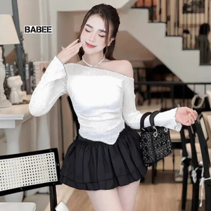 Chân Váy Nữ BABEE Dáng Ngắn 2 Tầng Lưng Chun Kiểu Xòe Gợi Cảm Cá Tính Năng Động