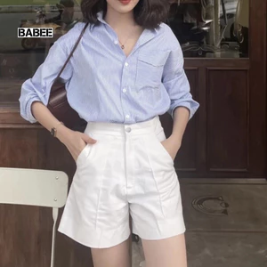 Quần Đùi Nữ BABEE Ống Rộng Cạp Cao Cúc Cài Cá Tính Sang Trọng Quyến Rũ Phong Cách Hàn Quốc