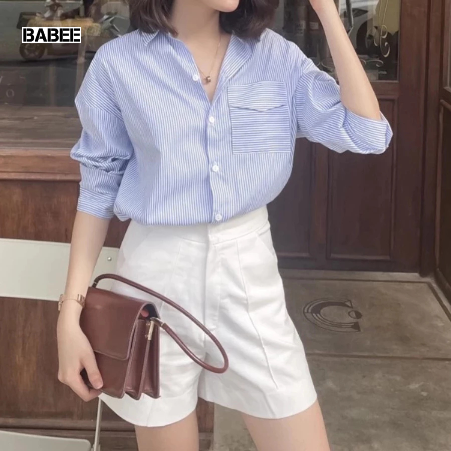 Quần Đùi Nữ BABEE Ống Rộng Cạp Cao Cúc Cài Cá Tính Sang Trọng Quyến Rũ Phong Cách Hàn Quốc