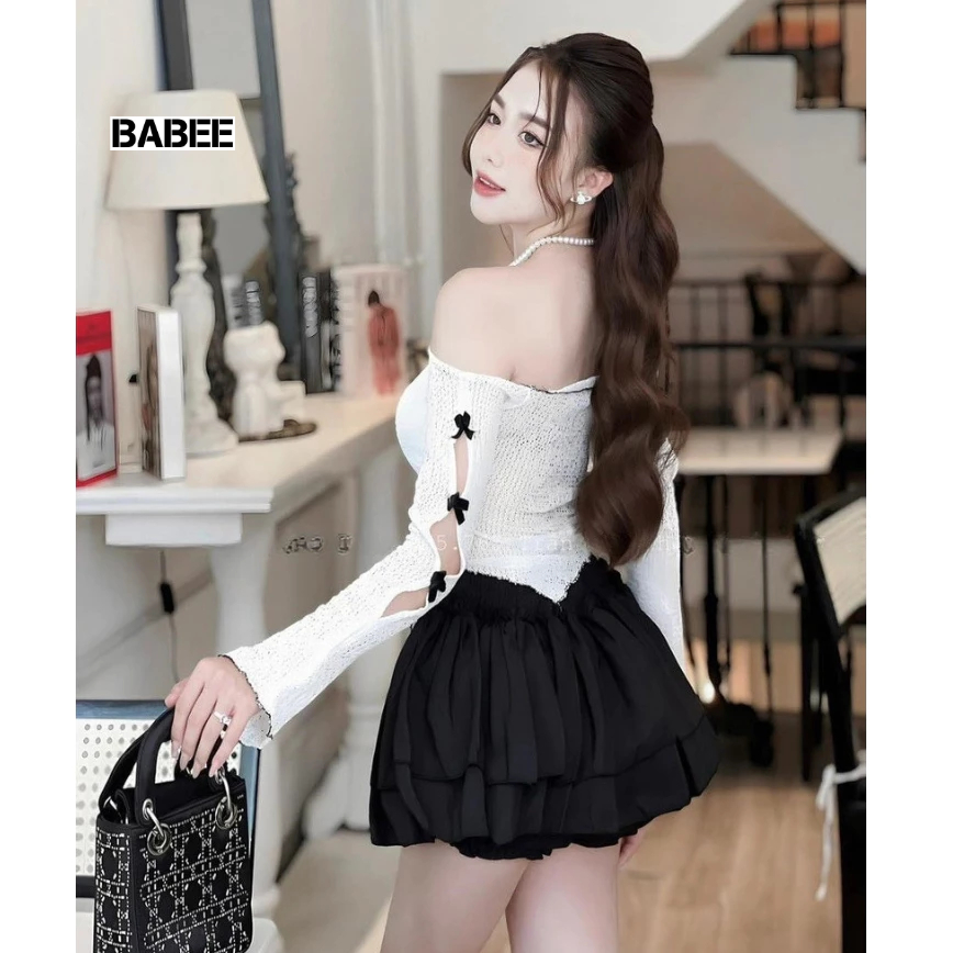 Chân Váy Nữ BABEE Dáng Ngắn 2 Tầng Lưng Chun Kiểu Xòe Gợi Cảm Cá Tính Năng Động