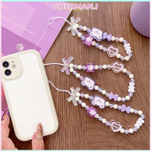 Dây đeo điện thoại đính hạt hình gấu hồng tình yêu ins-SN