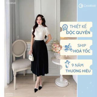 Chân váy nữ dập ly dáng dài freesize thiết kế Charme CH 8057