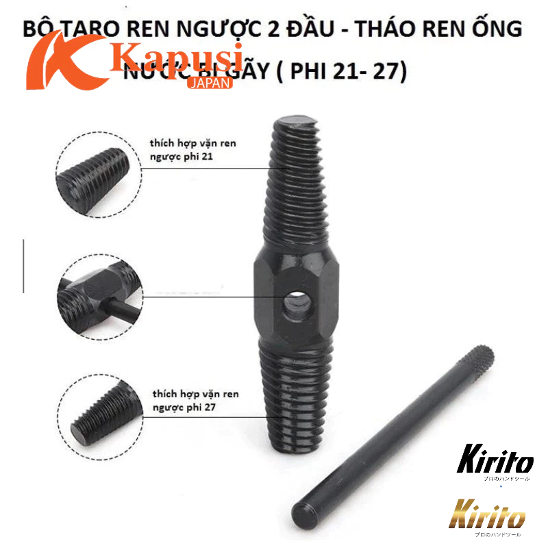 Kapusi – Mũi Tháo Ống Nước Bị Gãy 2 Đầu + Tay Vặn | Thép Cứng, Bền, Dễ Dùng