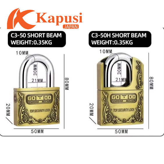 Ổ Khóa Chống Cắt Anbangde C3-50H Thép Không Gỉ, Chìa Mã Hóa 10 Lớp, Kèm 4 Chìa Khóa