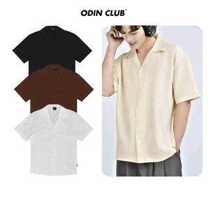 Áo Sơ mi cộc tay Marvis ODIN CLUB, Áo sơ mi ngắn tay nam nữ, cổ áo cuban, form rộng, chất liệu đũi gân