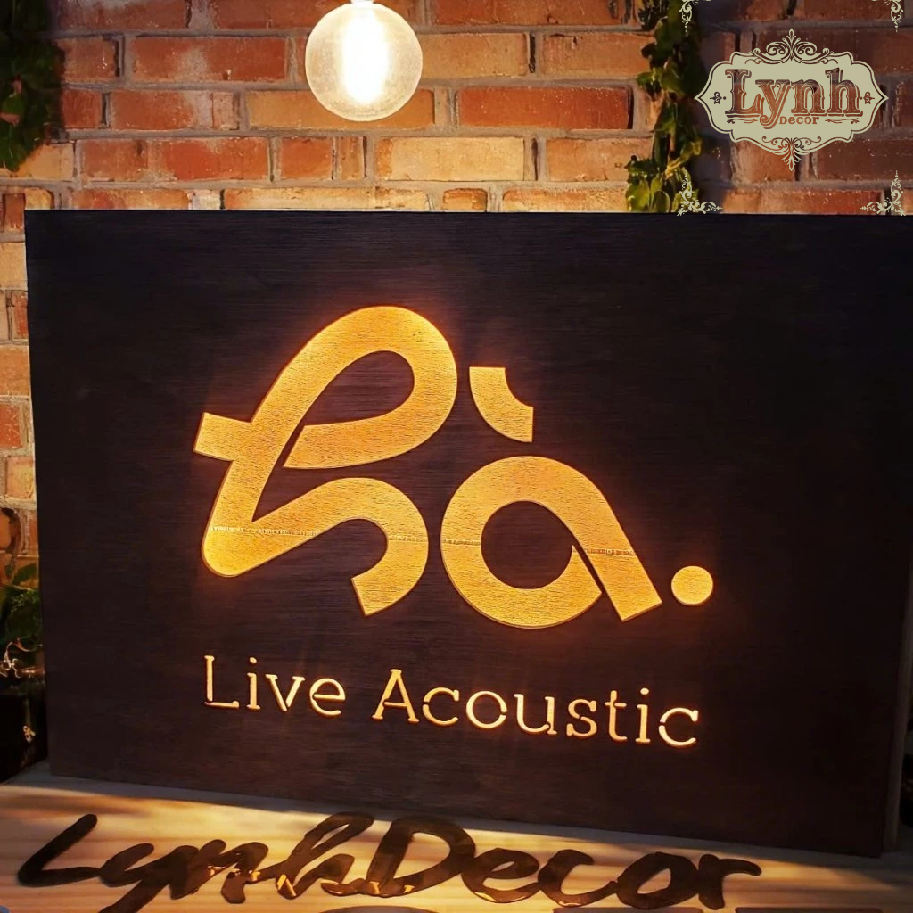 Bảng hiệu gỗ plywood đèn led cắt laser. LynhDecor miễn phí thiết kế nội dung theo yêu cầu