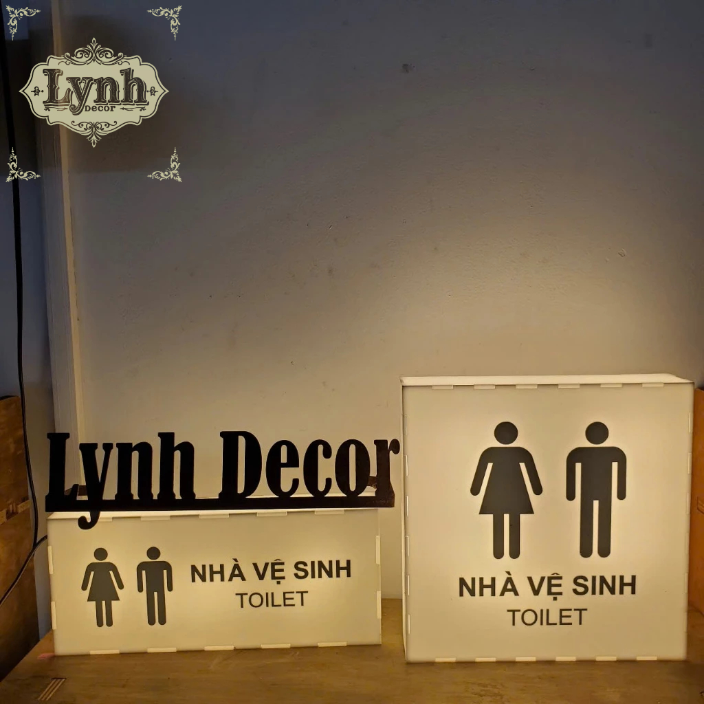 Hộp đèn Mica WC,Toilet,Reception đèn led,treo tường không viền sáng 5 mặt - LynhDecor free thiết kế