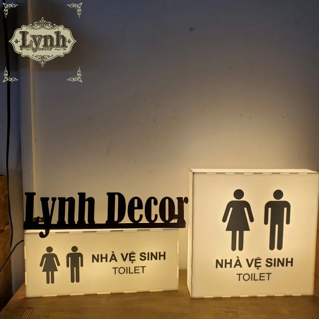 Hộp đèn Mica WC,Toilet,Reception đèn led,treo tường không viền sáng 5 mặt - LynhDecor free thiết kế