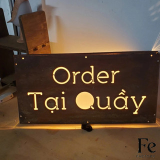 Bảng hiệu sắt Rỉ sét Order Here đèn LED treo tường ngoài trời, MIỄN PHÍ THIẾT KẾ - FeFACTORY