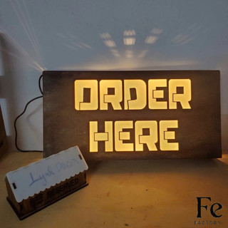 Bảng hiệu sắt Rỉ sét Order Here đèn LED treo tường ngoài trời, MIỄN PHÍ THIẾT KẾ - FeFACTORY