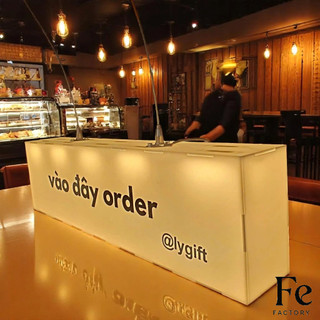 Hộp đèn Mica Order Here đèn led,treo tường không viền sáng 5 mặt,in UV miễn phí thiết kế - FeDecor