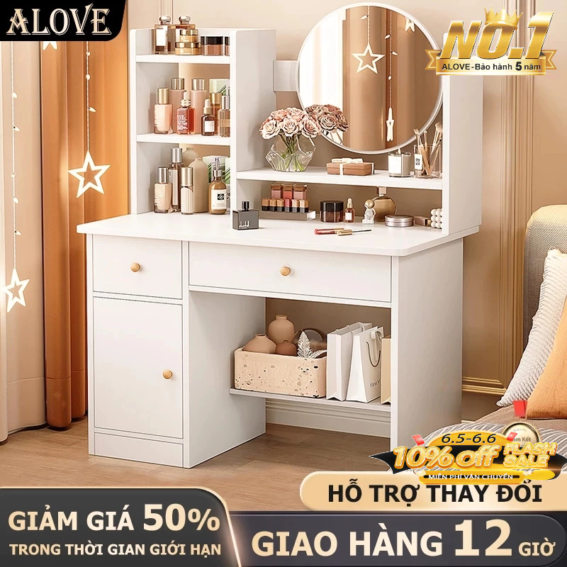 ALOVE Bàn trang điểm phong cách hiện đại có đèn lED có 2 ngăn kéo tủ để đồ trang điểm decor làm việc | BigBuy360 - bigbuy360.vn