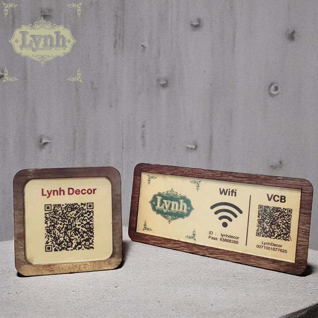Bảng thông tin QR thanh toán - LynhDecor free thiết kế | bảng gỗ wifi, bảng gỗ in thông tin QR menu