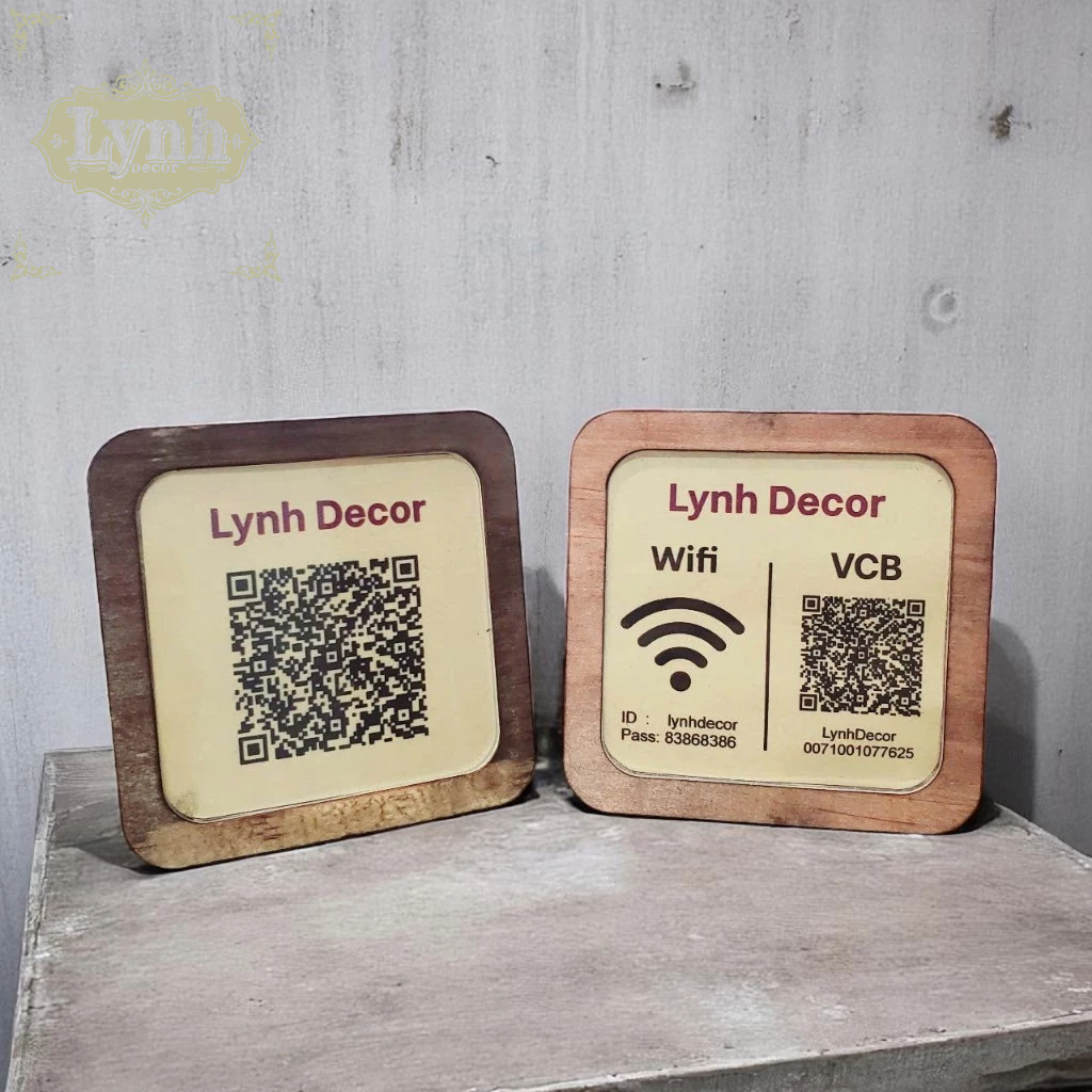 Bảng thông tin QR thanh toán - LynhDecor free thiết kế | bảng gỗ wifi, bảng gỗ in thông tin QR menu