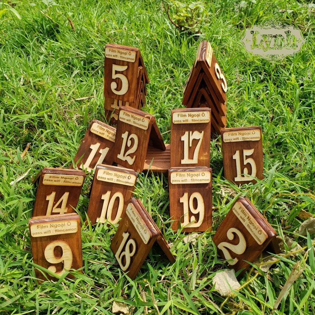 Số thẻ bàn gỗ quán cafe - FREE LOGO + Tặng khay khi mua 20 thẻ/ Bộ thẻ số bàn khắc Laser - Lynhdecor